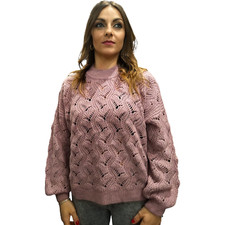 Maglia donna SUSY MIX girocollo stretto in misto lana con lavorazione a rete