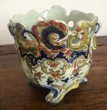 Vecchio vaso in ceramica/ faience- cachepot - anche da appendere