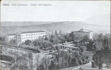 ai465 cartolina chieti  citta' villa comunale veduta dell'ospedale 1918