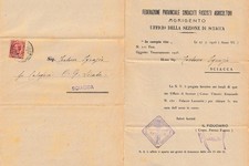 SCIACCA 28.7.1928 Federazione Provinciale Sindacati Fascisti Agricoltori x Città