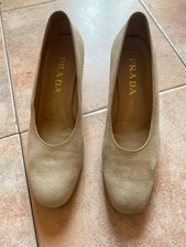 Prada decollete' camoscio donna tacco grosso, punta tonda con sottile zeppa 