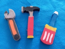 x3 GOMME GOMMINE da COLLEZIONE Vintage ERASER Anni '80s CHIAVE MARTELLO GIRAVITE