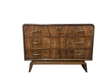 Comò Art Decò in noce e vetro nero | Cassettone Art Decò anni '40 XX secolo