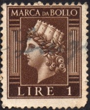 ITALIA LUOGOTENENZA 1945 - Marca da Bollo 143 - Usato 1 lira turrita #MBK