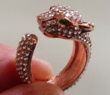 Anello Misura 20 Intarsio testa di leopardo Placato Oro 18kt su acciaio peso 8gr