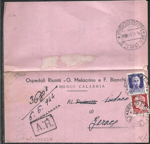 1944 raccomandata da - a.r.,