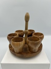 MCM Egg Cups & Holder Vintage  Wooden Breakfast Natural Country Style Treen