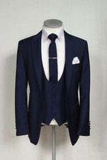 Uomo Blu Navy Abiti Firmato Matrimonio lo Sposo Cena (Giacca + Gilet + Pantalone