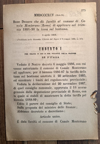 Canale monterano 1888 regio - canale,