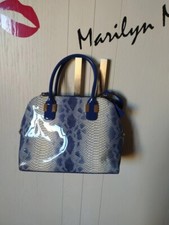 Borsa shopper donna lucida blu effetto pitonato serpente dettagli dorati fashion