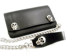 Portafoglio Vera Pelle Nero Catena Teschi Biker Motociclista Documenti HD Skull 