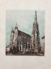 Acquaforte Vienna Cattedrale S. Stefano Incisione Firmata Scuola Austriaca Rara