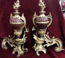 COPPIA ALARI PER CAMINO BRONZO e MARMO - NAPOLEONE III