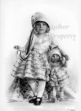 BAMBINA CON BAMBOLA anni 20 disegno originale a matita 9,5" x 13"