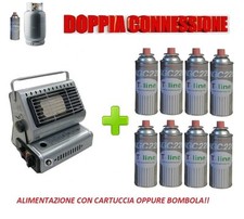 STUFA STUFETTA PORTATILE A GAS DOPPIA CONNESSIONE - INCLUSE 8 CARTUCCE A GAS