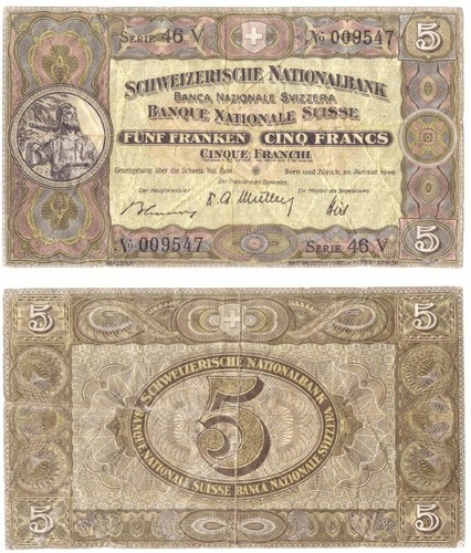 1949 svizzera banconota - banconota, 5