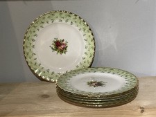 Raro piatto da dessert Royal Albert Old Country Roses bordo verde x 6 secondo