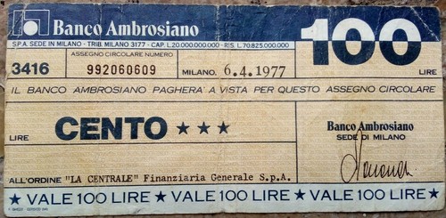 Assegno cartamoneta della