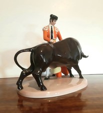GRANDE CERAMICA RONZAN DEGLI ANNI '50 1950 TORO E TORERO PICCOLO DIFETTO CVBIN