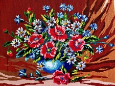 Bouquet d'estate quadro arazzo vintage ricamato a mano a punto croce
