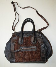 VERA PELLE MADE IN ITALY Borsa a mano + tracolla Pelle inserti Tweed mod. Celine