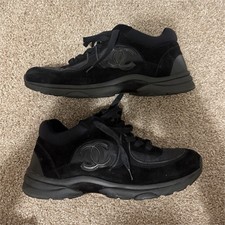 CHANEL Black Lace Up Low Top