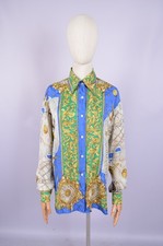 Camicia Frey vintage in seta stampa mappa barocca astronomica nautica anni 90 stile Versace