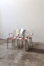 Set sedie Philippe Starck Kong (4) design Emeco pelle alluminio lucido 2003