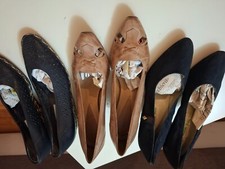 ? STOCK 3 Paia Scarpe Vintage Donna – N.38 – Vera Pelle e Tessuto – Anni ‘70/’8