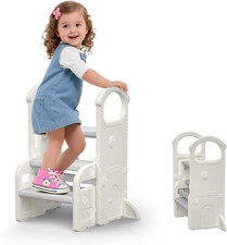 Sgabello Bambini Con Maniglie, Scaletta Regolabile a 2 O 3 Gradini, Compatta E A