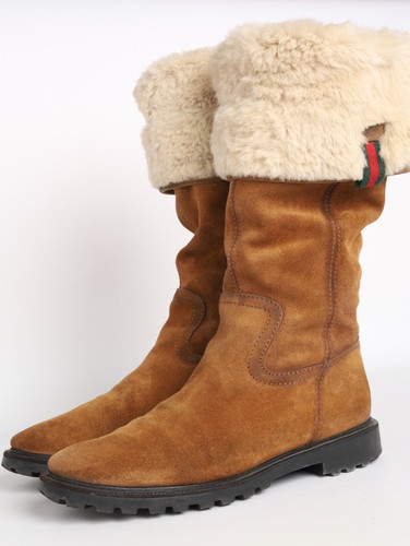 Gucci suede shearling web - gucci,