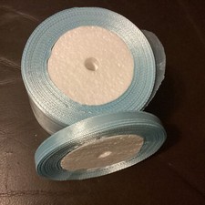 Rotolo di nastro in raso, double face blu bambino. 6 mm. Nuovo, vecchio stock 22m x 9