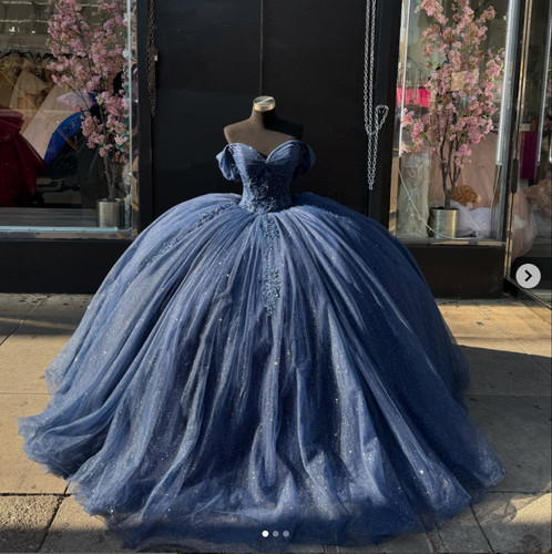 Abiti blu quinceanera glitter - blu,
