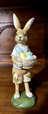statuetta coniglio con cesto di uova di Pasqua - vintage