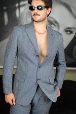 Completo estivo elegante Vintage giacca + pantalone in 100% Puro Lino