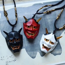 Evil Oni Noh Hannya Maschera Resina Collana Ciondolo Accessori Nero/Rosso/Bianco Nuovo