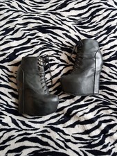 Stivali damigella Jeffrey Campbell neri in vera pelle plateau stringati taglia 4 US 6,5