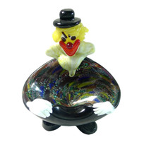 VECCHIO VETRO DI MURANO VINTAGE CLOWN PAGLIACCIO STATUINA STATUETTA