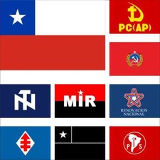 Bandiera Cile Partito Comunista FN-I MIR Rinnovamento Nazionale PDC Proteste Socialista UDI