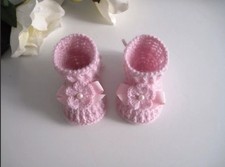 Scarpine Neonata Nascita Fatte a Mano Uncinetto Crochet Handmade Lana Rosa