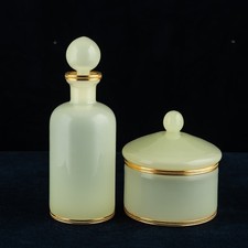 Antica scatola vetro opalino bottiglia profumo luce VERDE uranio italiano set V NASON