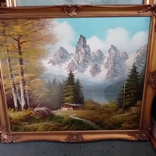 dipinto olio scena di montagna