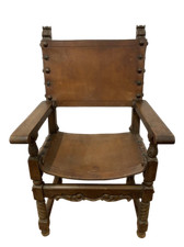 Antica poltrona trono in cuoio di gusto Rinascimentale  inizi del XX secolo