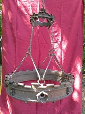 Antico Grande Lampadario Ferro Battuto Forgiato Rinascimentale