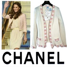 Maglione cardigan Chanel vintage 2004 rosa bianco set 2 pezzi 36 38 4 6 giacca S M