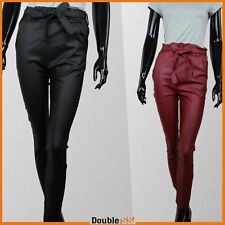 Pantaloni Donna effetto Pelle in ecopelle Vita Alta Sexy Vintage Eleganti Moto