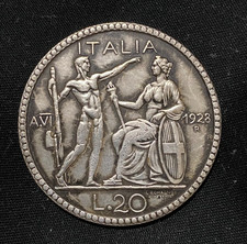 20 Lire  1928  "Littore” Regno d' Italia Vittorio Emanuele III  Capsula Omaggio
