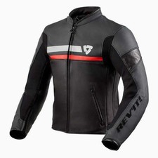 GIACCA JACKET MOTO REV'IT REVIT MILE PELLE LEATHER BLACK NERO ROSSO RED