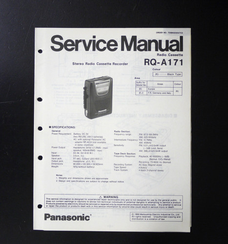 Originale panasonic a171 - originale, rq-a171