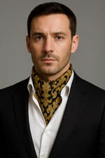 Vintage Oro Ascot Lusso Foulard Uomo Ascot Sciarpa Nero Paisley Vestito Formale